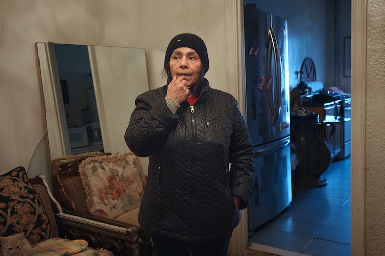 Marina Quiroz stands in her living room in a Bronx apartment building, where tenants report maintenance issues and pest infestations.