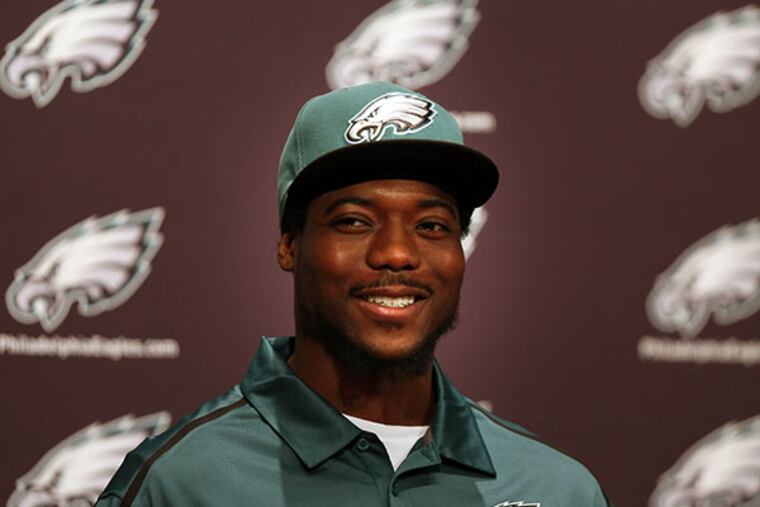 The Eagles' Byron Maxwell speaks to reporters at the NovaCare Complex on Wednesday March, 11, 2015. (David Swanson/Staff Photographer)