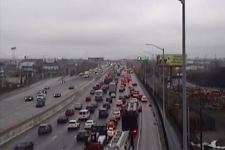 Traffic on I-95 approaching Alleghney Ave. at around 8:45 a.m. Northbound I-95 in Northeast Philadelphia was closed for several hours Wednesday morning as police investigated a shooting.