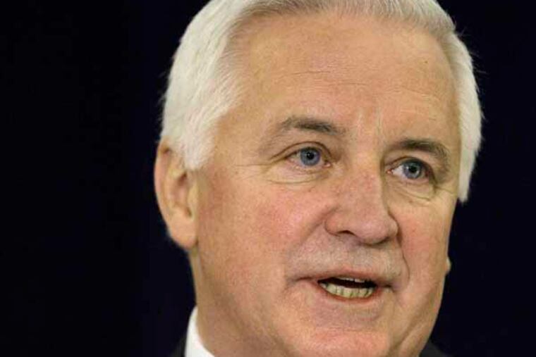 Tom Corbett, Pennsylvania attorney general, speaks during the Republican Party of Pennsylvania's Annual Winter Meeting in Harrisburg, Pa., Saturday, Feb. 13, 2010. Pennsylvania's Republican State Committee has endorsed Tom Corbett for governor and Pat Toomey for U.S. Senate. Saturday's overwhelming endorsements at a Harrisburg hotel climaxed a two-day meeting, but came as no surprise. (AP Photo/Carolyn Kaster)