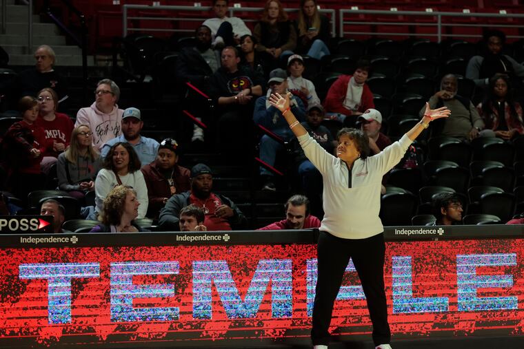 Coach Diane Richardson of Temple against St. Joseph's at the Liacouras Center on Nov. 22, 2023.