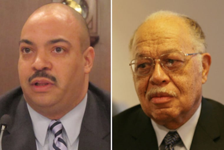 Left: District Attorney Seth Williams testifies Tuesday at a joint state Senate committee hearing on the conditions at an abortion clinic. (Marc Levy / AP) Right: Kermit Gosnell was the head doctor at the clinic and is charged with murder. (File / Staff)