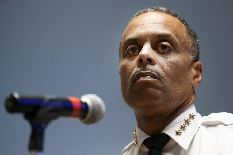 Philadelphia Police Commissioner Richard Ross listens to a question Tuesday during a news conference in the Municipal Services Building announcing the city’s support of opening a safe-injection site.
