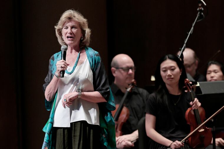 Highmark Mann Center for the Performing Arts president and CEO Catherine M. Cahill welcomes guests to the world premiere performance of "A Hundred Years On" on Wednesday night.