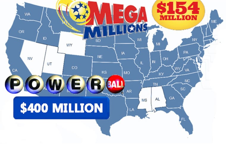 The map is the same for Mega Millions and Powerball, which had very different sized jackpots as of Feb. 17, 2014,