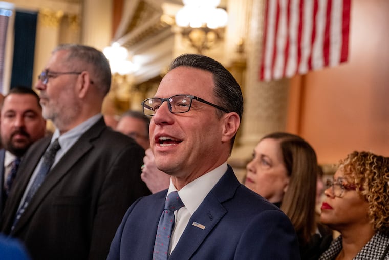Gov. Josh Shapiro arrives on the state House chamber to make his annual budget proposal in Harrisburg Tuesday, Feb. 3, 2026.