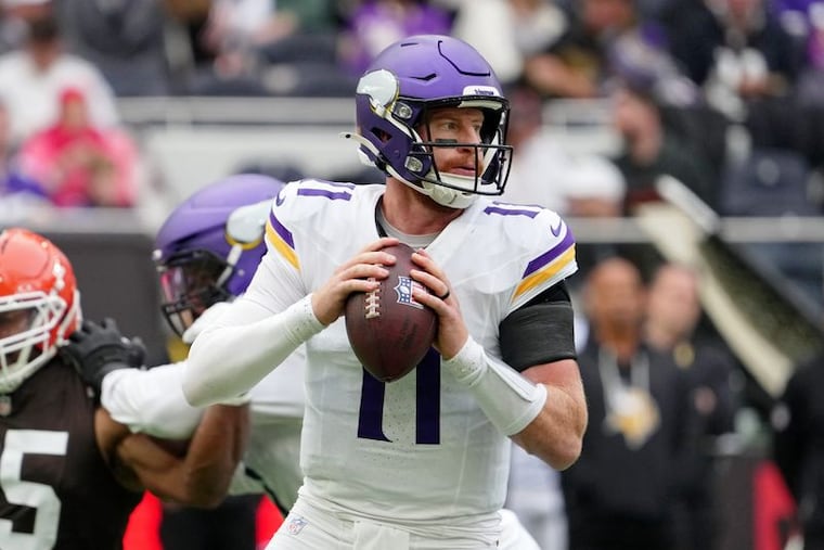 Minnesota Vikings quarterback Carson Wentz is 2-1 since taking over for the injured J.J. McCarthy.