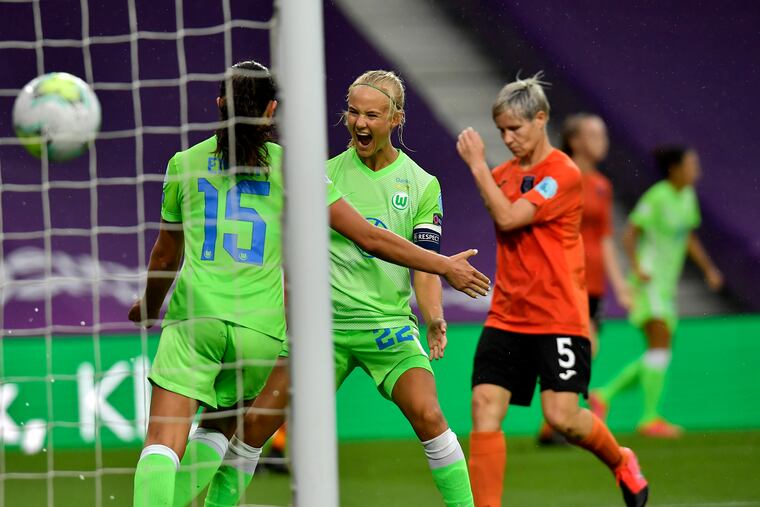 Pernille Harder, center, is VfL Wolfsburg's leader and one of the top strikers in global women's soccer.