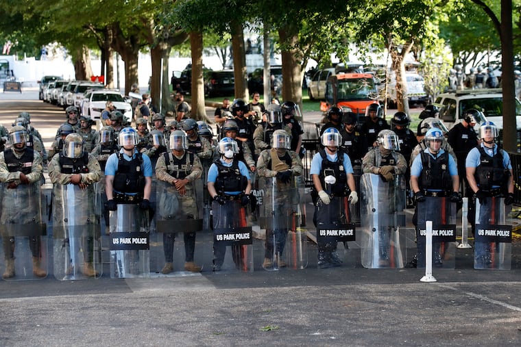 Members of the D.C. National Guard, U.S. Park Police and U.S. Secret Service in Washington's Lafayette Park during a protest over the police killing of George Floyd on June 2.