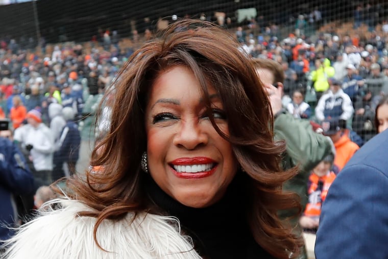Mary Wilson, a former member of The Supremes, after singing the national anthem before a game between the Detroit Tigers and the Kansas City Royals in April 2019.