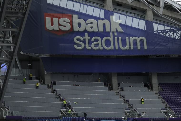 Workers continue to get U.S. Bank Stadium ready for Super Bowl 52 in Minneapolis.