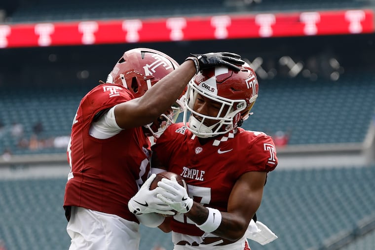 Temple wide receiver JoJo Bermudez (right) has become a go-to target in the Owls' offense six games into the season.