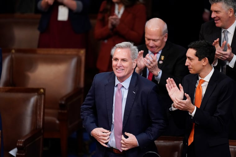 Rep. Kevin McCarthy, R-Calif., stands as he is nominated for a twelfth time in the House chamber as the House meets for the fourth day to elect a speaker and convene the 118th Congress in Washington, Friday, Jan. 6, 2023.