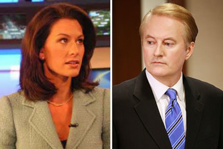 Former CBS3 news anchor Larry Mendte (right) pleaded guilty to a federal charge today to hacking into the personal e-mail of his former colleague, Alycia Lane (left).