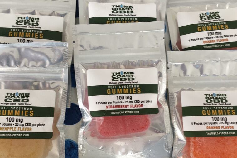 Thumb Coast CBD, which has stores in St. Clair and Southfield, Michigan, sells gummy squares to parents from Detroit and nationwide seeking to lower anxiety levels. This photo was taken in August 2020 at Vantage Point Farmers Market in Port Huron.