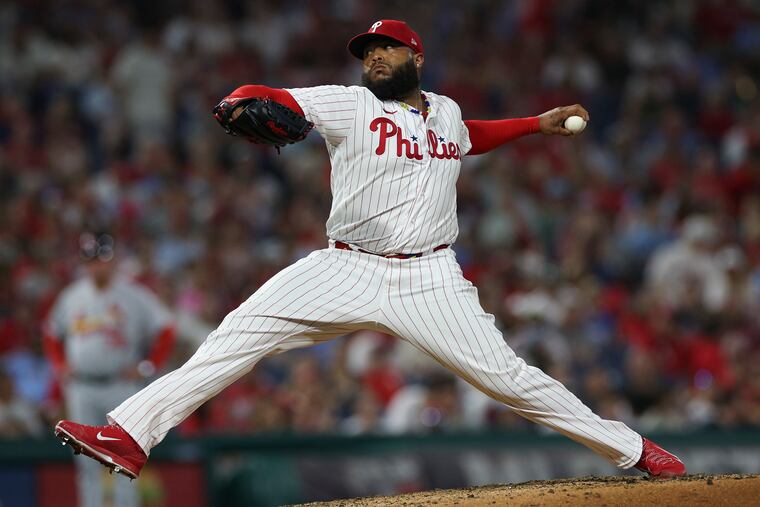 Phillies pitcher Jose Alvarado throws the baseball against the St. Louis Cardinals on Friday, August 25, 2023 in Philadelphia.