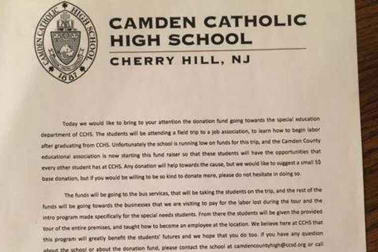 The letter, which asks people to cover travel expenses for a field trip, is a scam, school officials say.