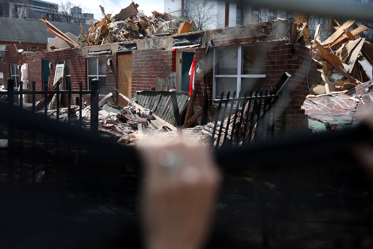 Demolition on the University City Townhomes in West Philadelphia on Tuesday.