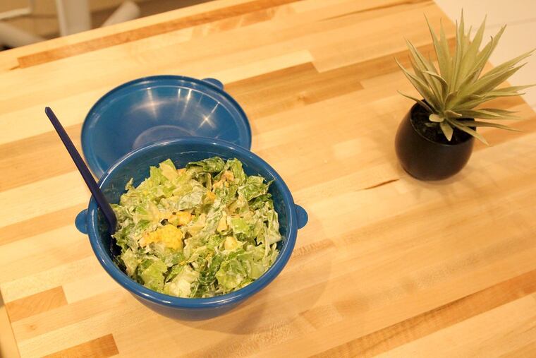 Buffalo chicken salad in a reusable bowl from Just Salad, 1729 Chestnut St.
