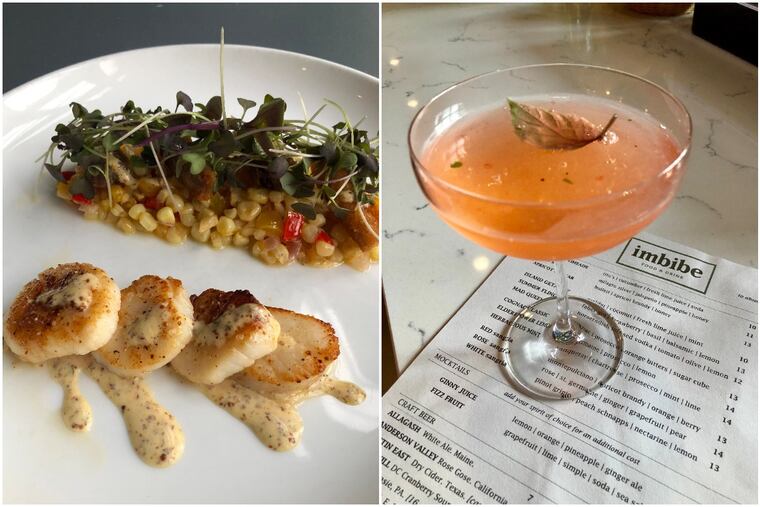 Scallop appetizer and Summer Fling cocktail at Imbibe, West Conshohocken.