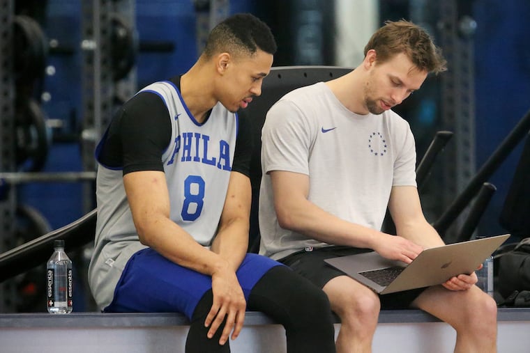 Zharie Smith (left) at the Sixers training facility earlier this month.
