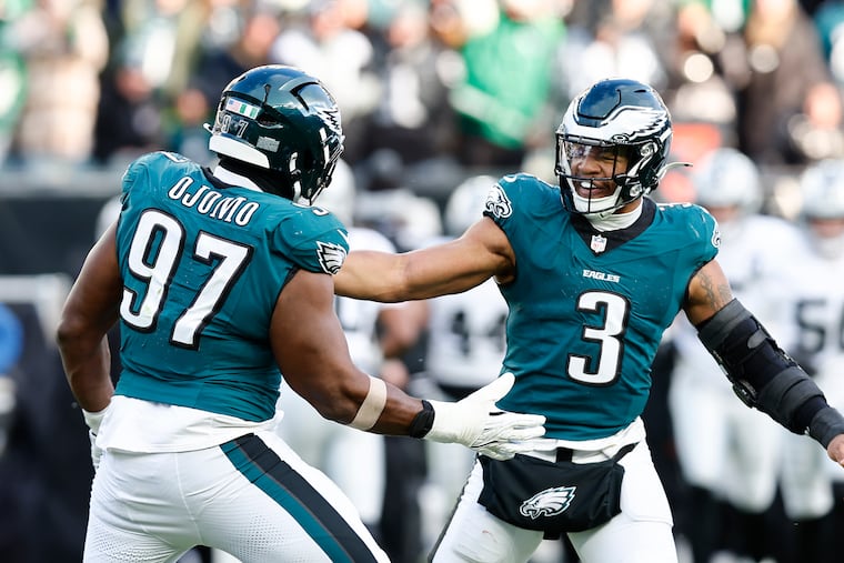 Eagles linebacker Nolan Smith Jr. and defensive tackle Moro Ojomo were two of the heroes in the Week 15 throttling of the Raiders.