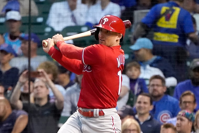 Phillies first baseman Brad Miller homers off Cubs starter Adbert Alzolay during the third inning. He hit two more homers for good measure.