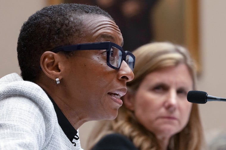 Harvard President Claudine Gay (left) speaks as University of Pennsylvania President Liz Magill listens during a congressional hearing on Tuesday.