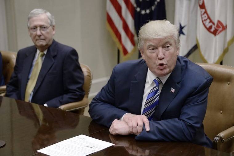 President Trump has asked Senate Majority Leader Mitch McConnell, left, to consider repealing the Affordable Care Act even if it is not replaced.