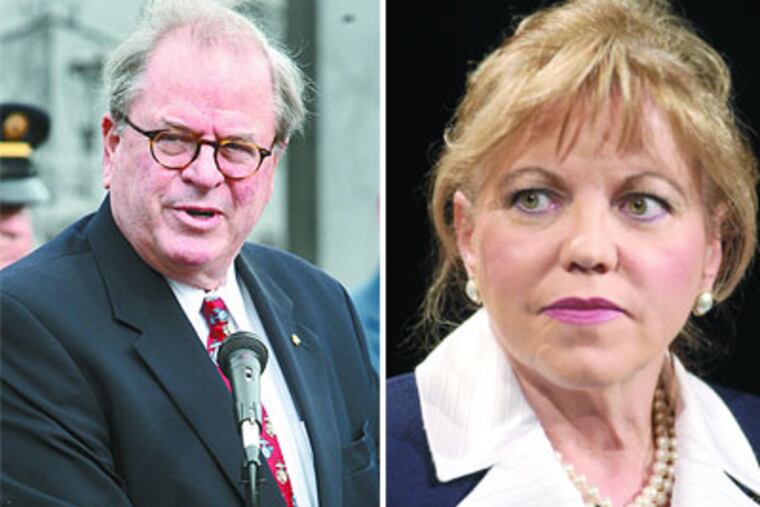 Pennsylvania Supreme Court Chief Justice Ron Castille (left) says Justice Joan Orie Melvin (right) needs to disqualify herself from all cases involving the Allegheny District Attorney's office, which charged her two sisters this week - one of whom is state Sen. Jane Orie.