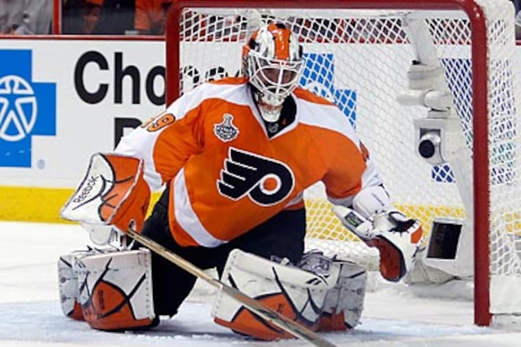 Michael Leighton's future with the Flyers is one of the questions facing the team in the upcoming weeks. (Yong Kim / Staff Photographer)