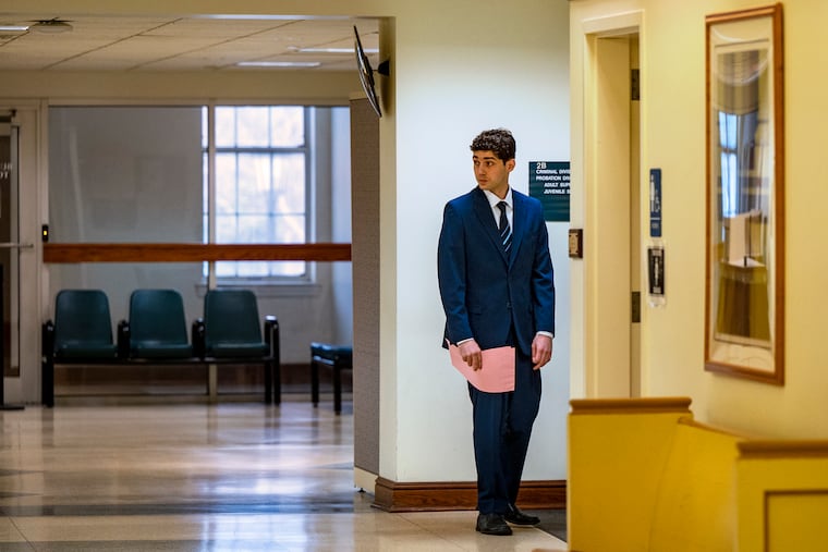 Patrick Iannone pauses outside the courtroom before processing with court officials after he was sentenced in Superior Court in Cape May Court House on Monday. He pleaded guilty to assault for punching Fox 29 traffic reporter Bob Kelly during a fundraiser at the Oar House Pub in Sea Isle City last summer.