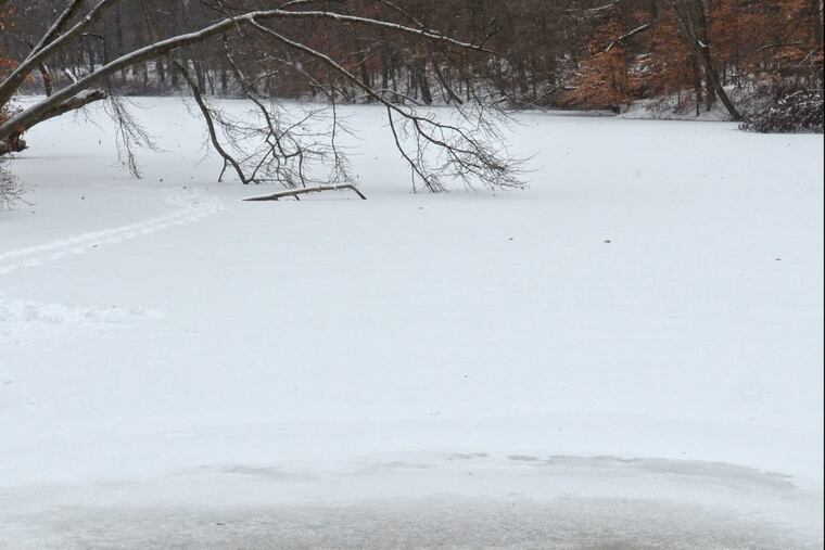 Ice covers Hopkins Pond in Haddonfield earlier this month.