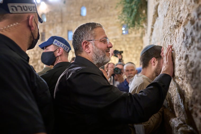 Israel's Minister of National Security, Itamar Ben-Gvir, prays during the mourning ritual of Tisha B'Av at the Western Wall, Judaism's holiest site, in Jerusalem's Old City, Wednesday, July 22, 2026.