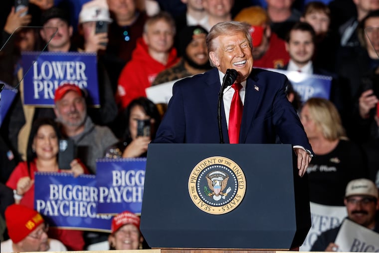 President Donald Trump addresses the audience during the first stop on an "economic tour," in Mount Pocono, Pa. on Dec. 9.
