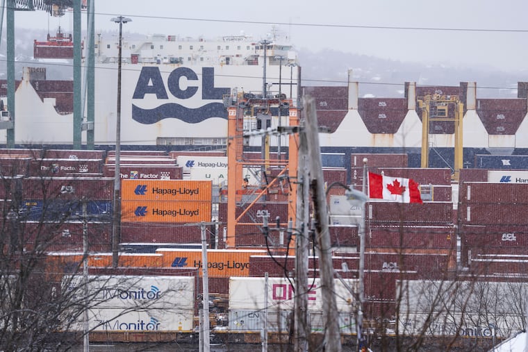 Shipping containers are seen at the PSA Halifax Fairview Cove container terminal in Halifax, Nova Scotia, on Monday, Feb. 3, 2025, one day ahead of imposed tariffs by President Donald Trump against Canada.
