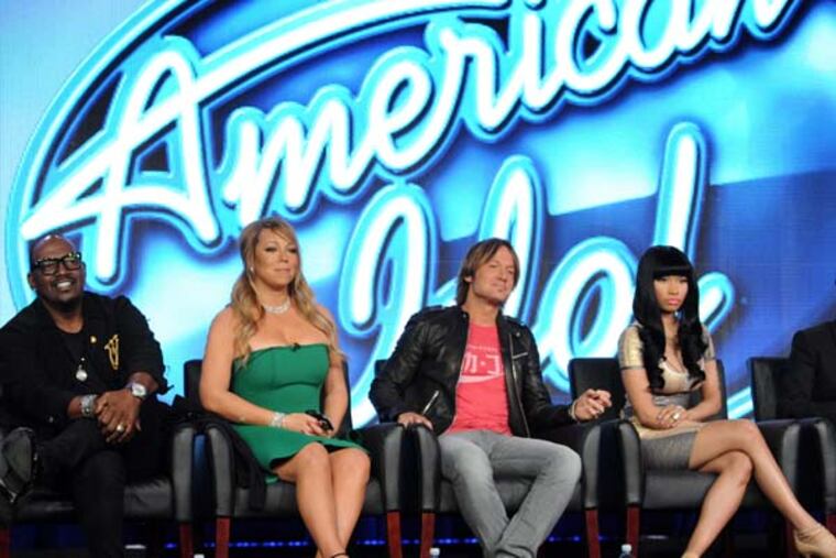 (L-R) Judges Randy Jackson, Mariah Carey, Keith Urban, and Nicki Minaj, and host Ryan Seacrest during the AMERICAN IDOL session at the 2013 FOX WINTER TCA on Tuesday, Jan. 8 at the Langham Hotel in Pasadena CA. (Photo: Frank Micelotta / FOX)