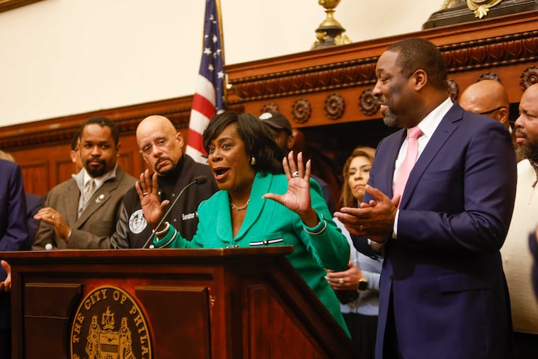 Philadelphia Mayor Cherelle L. Parker speaks at a recent press conference regarding the Sixers' arena plans.