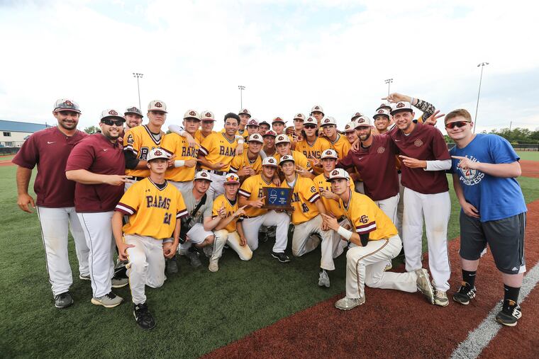 Gloucester Catholic celebrates beating Immaculata 5-1 for the Non-Public South B Championship in Flemington, NJ., Tuesday June 5, 2018.
