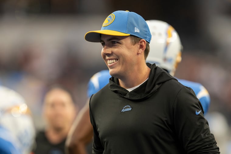 Los Angeles Chargers offensive coordinator Kellen Moore during a game against the Chicago Bears on Oct. 29.