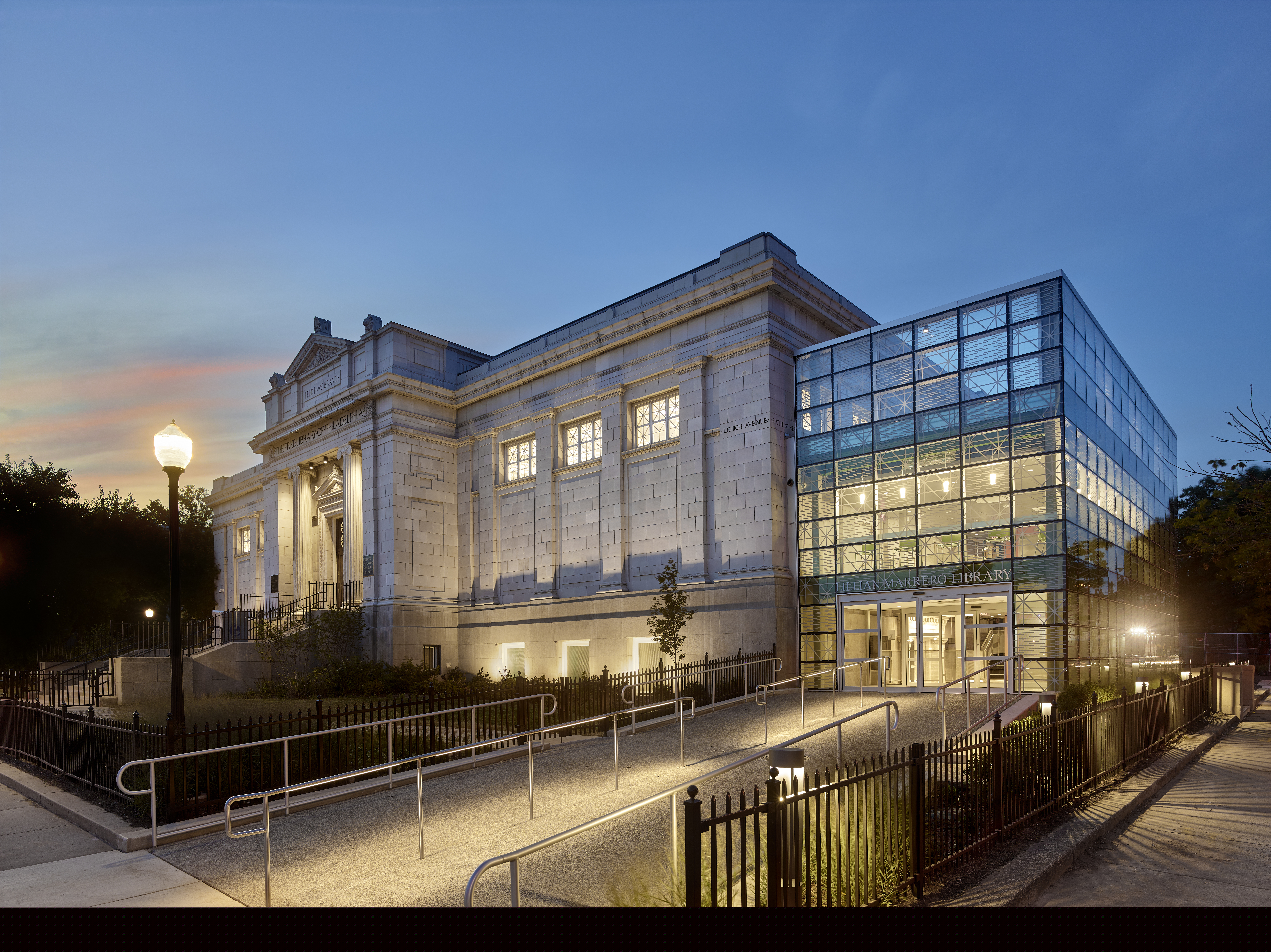 Architect James Keller added this light-filled addition to the Lillian Marrero Library on Lehigh Avenue to create an entrance that is accessible to everyone.