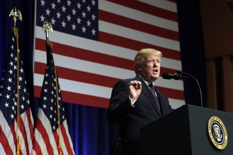 President Trump speaking on national security Monday in Washington.