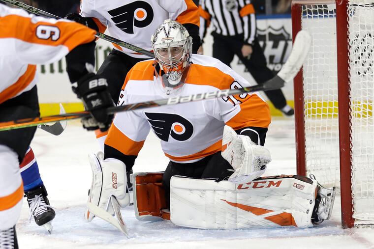 Carter Hart made 23 saves Sunday, outplaying Henrik Lundqvist in the Flyers' 5-3 victory over the New York Rangers at Madison Square Garden.