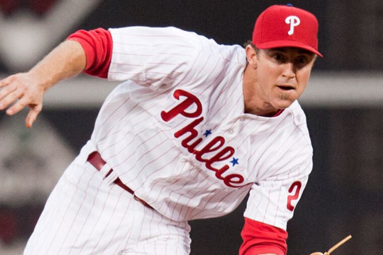 Through nine games, Chase Utley has reached base in 15 of his 44 plate appearances. (Tom Mihalek/AP)