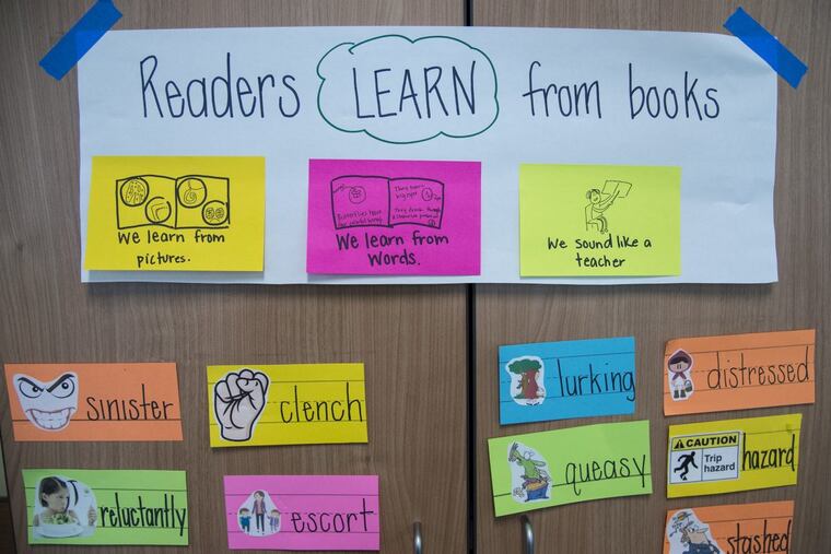 Visuals during an early literacy training at Fels High in Philadelphia.