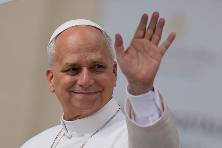 Pope Leo XIV arrives for his weekly general audience in St. Peter's Square, at the Vatican, Wednesday, May 13, 2026.