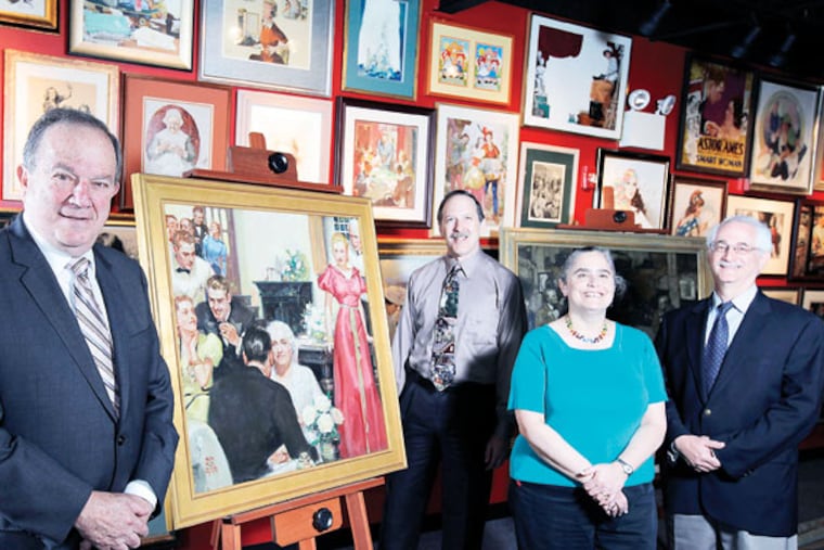 From left, Jordan Berman, art collector with Hebrew Free Loan Society of Greater Philadelphia, and executives Marshal Granor, Tamar Granor and Jonathan Harmon. ( MICHAEL S. WIRTZ / Staff
Photographer )