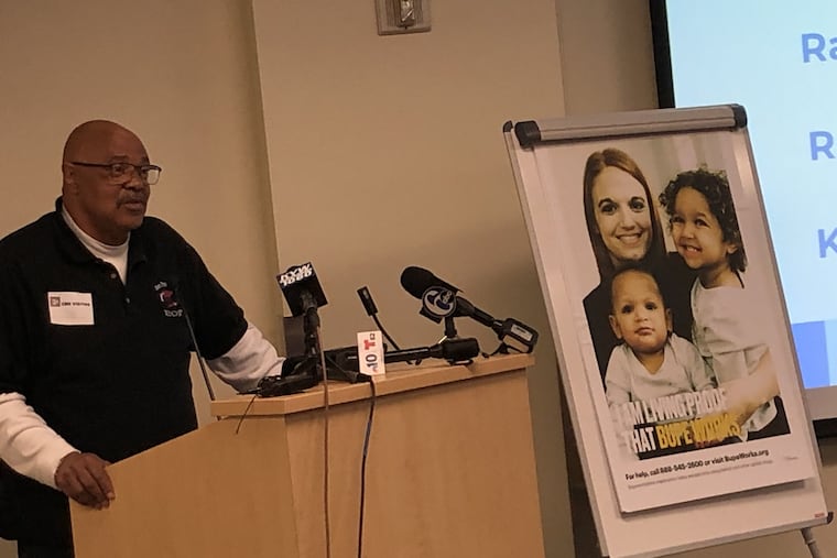 Ronald McAdams, one of the Philadelphians featured in the campaign, sharing his story at a news conference.