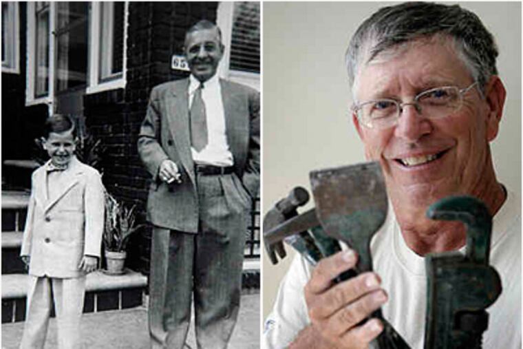 Plumber Louis J. Volpe (with grandson Richard King Sr. in 1954) left a message at Christ Church in 1933. At right, King Sr., 63, still owns his grandfather's tools. (David Swanson/Staff)