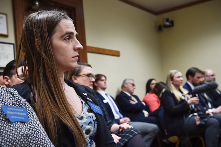 Rep. Zoey Zephyr, D-Missoula, watches a House Rules Committee meeting in the state capitol in Helena, Mont.